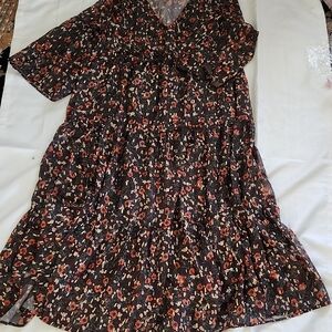 NATURAL LIFE Black and Red Pleated Tiered Midi Sundress